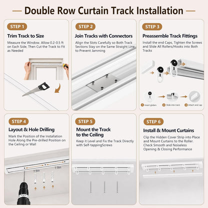 Double Curtain Track Ceiling Mount - Heavy Duty Curtain Track Rail System | Hidden Sliding Design, Easy to Install and Clean for Hotel, Hospital, Bedroom & Living Room, White, 9FT - 12FT