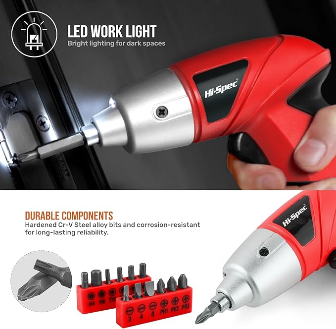 Hi-Spec 19pc 3.6V USB Small Power Screwdriver & Home DIY Tool Kit Set. Cordless - Image 4