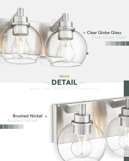 METWET Bathroom Light Fixtures, 3-Light Brushed Nickel Vanity Light, Modern - Image 3