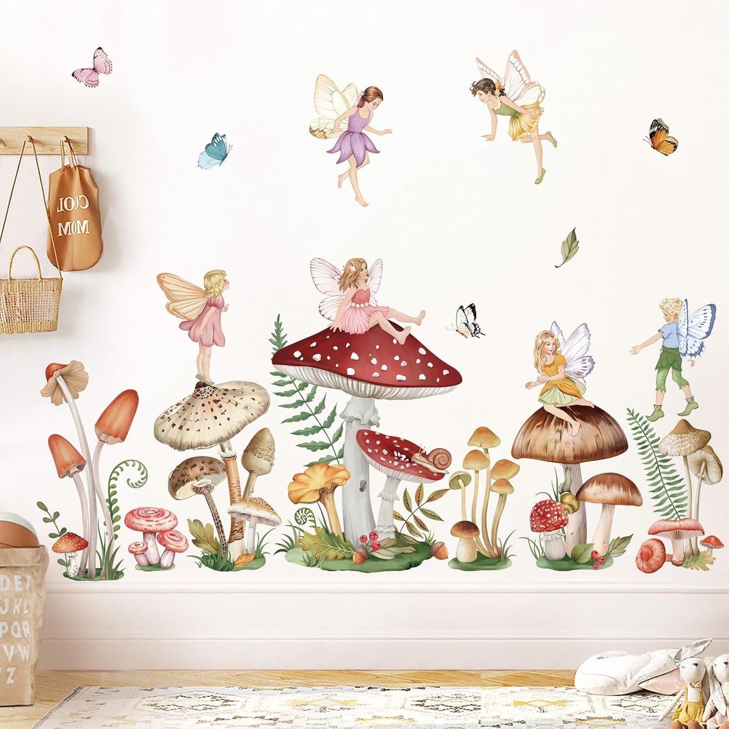 wondever Woodland Mushroom Wall Decals Fairy Butterfly Forest Peel and Stick Wall Art Stickers for Girls Bedroom Baby Nursery Living Room | Peel and Stick, Removable, Wall Art Decals, Wall Decoration, Kids Room, Girls Bedroom Baby Nursery Playroom Decor