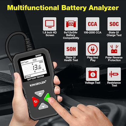 KINGBOLEN BM550 6V 12V 24V Car Battery Tester, 100-2000 CCA Voltage Tester - Image 3