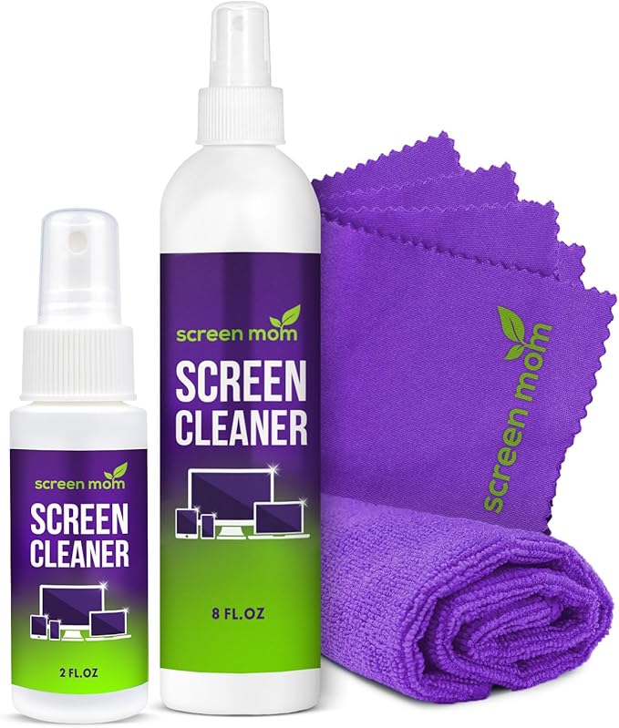 Screen Cleaner Spray and 4 Microfiber Cloths Bundle 8oz & 2oz, by Screen Mom by ScreenMom