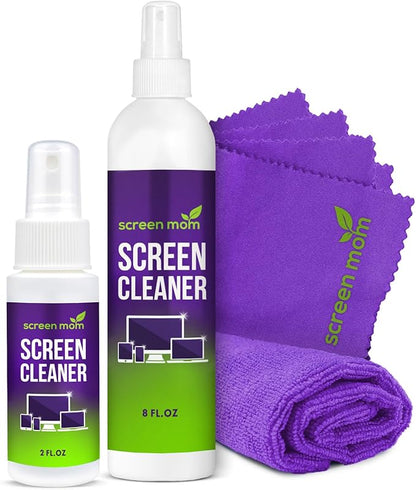 Screen Cleaner Spray and 4 Microfiber Cloths Bundle 8oz & 2oz, by Screen Mom by ScreenMom