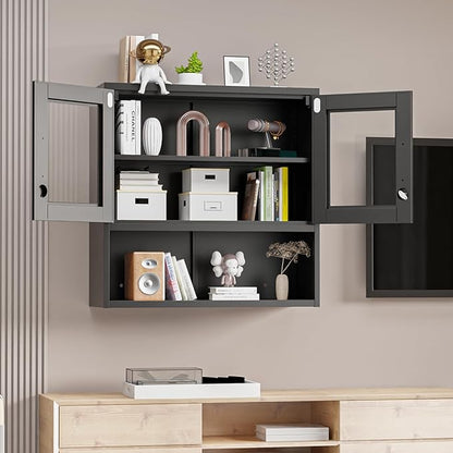 VINGLI Metal Wall Cabinet with Locking Glass Doors, Adjustable Shelf, Wall - Image 2