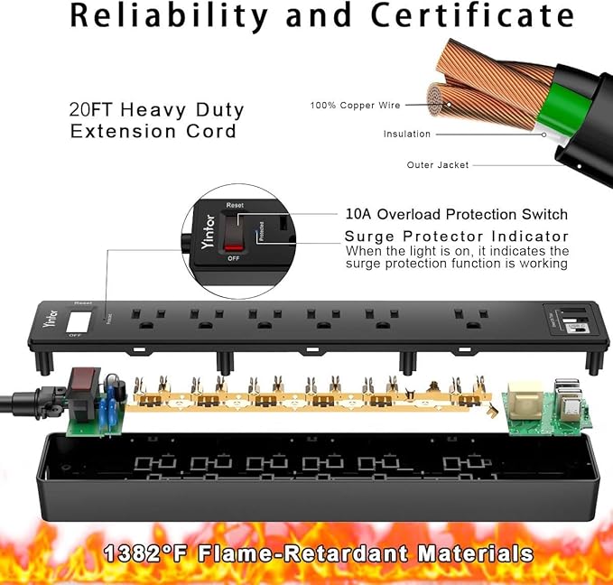 20Ft Power Strip Surge Protector - Image 6
