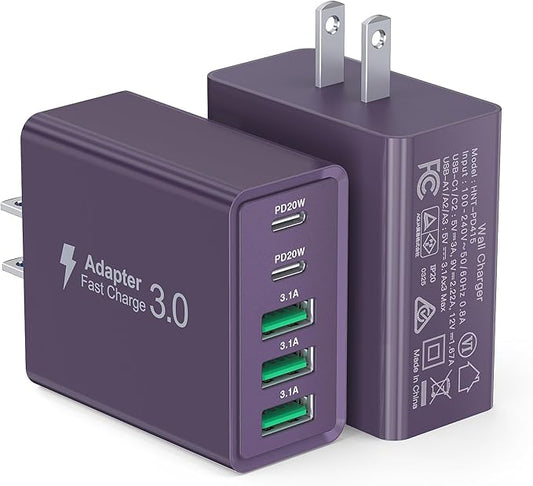 USB C Wall Charger, 60W Charger Block 5-Port PD Fast Charging Blocks, Type C by Dulums