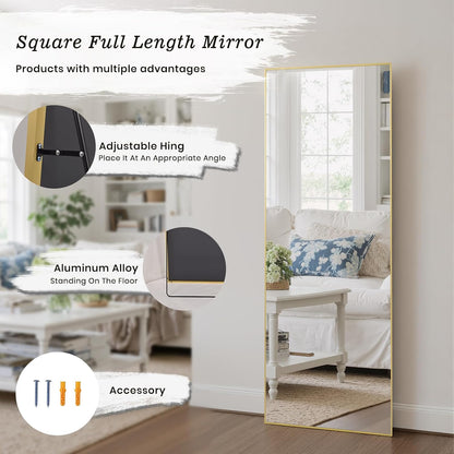 Anpark Gold Rectangle Oversized Mirror Full Length with Stand 26" x 71" Large Full Body Dressing Standing Floor Mirror for Bedroom Wall Mounted Mirror for Living Room Home Decor