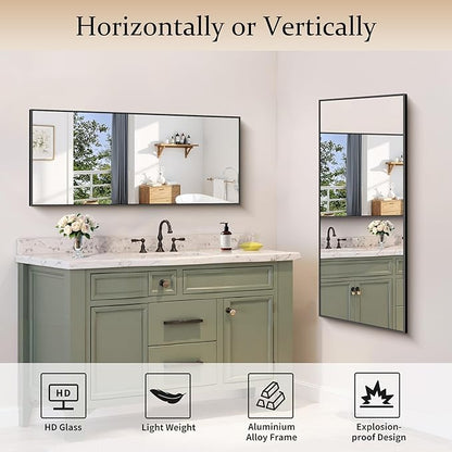 Black Bathroom Mirror for Wall, 20x48 Inch Rectangle Mirror - Image 4