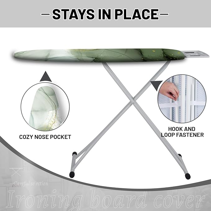 Extra Thick Ironing Board Cover and Pad, Sage Green Marble 15x54 Ironing Board - Image 3