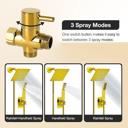 High Pressure Square Rain Gold Shower Head and Handle Shower Set.Equipped - Image 6