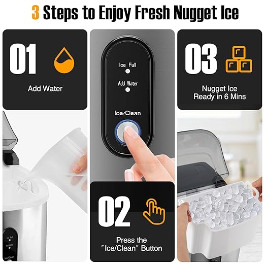 COSTWAY Nugget Countertop Ice Maker, Ready in 6 Mins, 34 lbs/24H, Ice Machine - Image 6