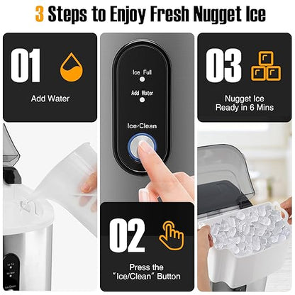 COSTWAY Nugget Countertop Ice Maker, Ready in 6 Mins, 34 lbs/24H, Ice Machine - Image 6