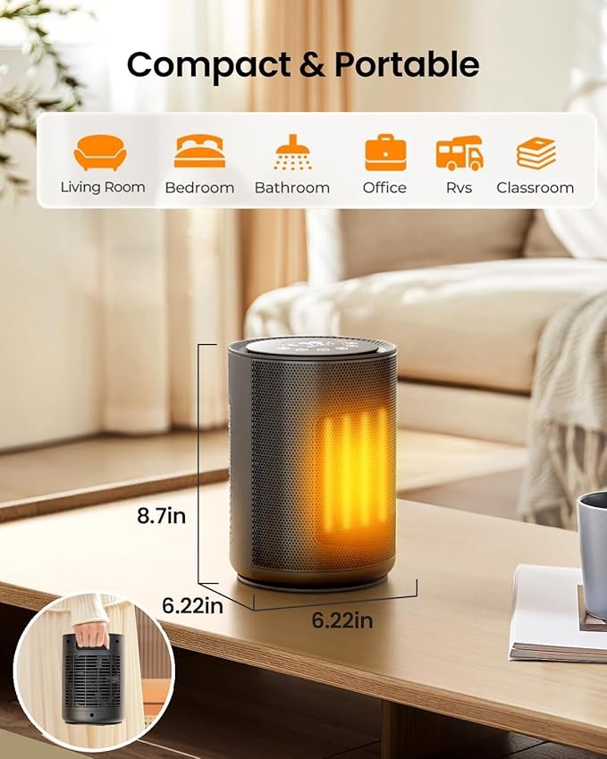 Small Space Heaters for Indoor Use, Mini Portable Electric Heaters Fan - Image 8