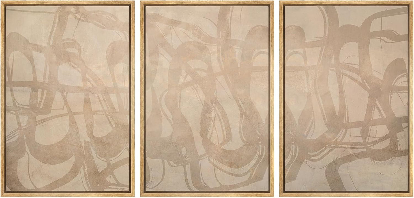 SIGNLEADER Framed Canvas Print Wall Art Set Beige Modern Abstract Line Art Illustrations Minimal Decorative Bohemian for Living Room, Bedroom, Office - 16"x24"x3 Natural