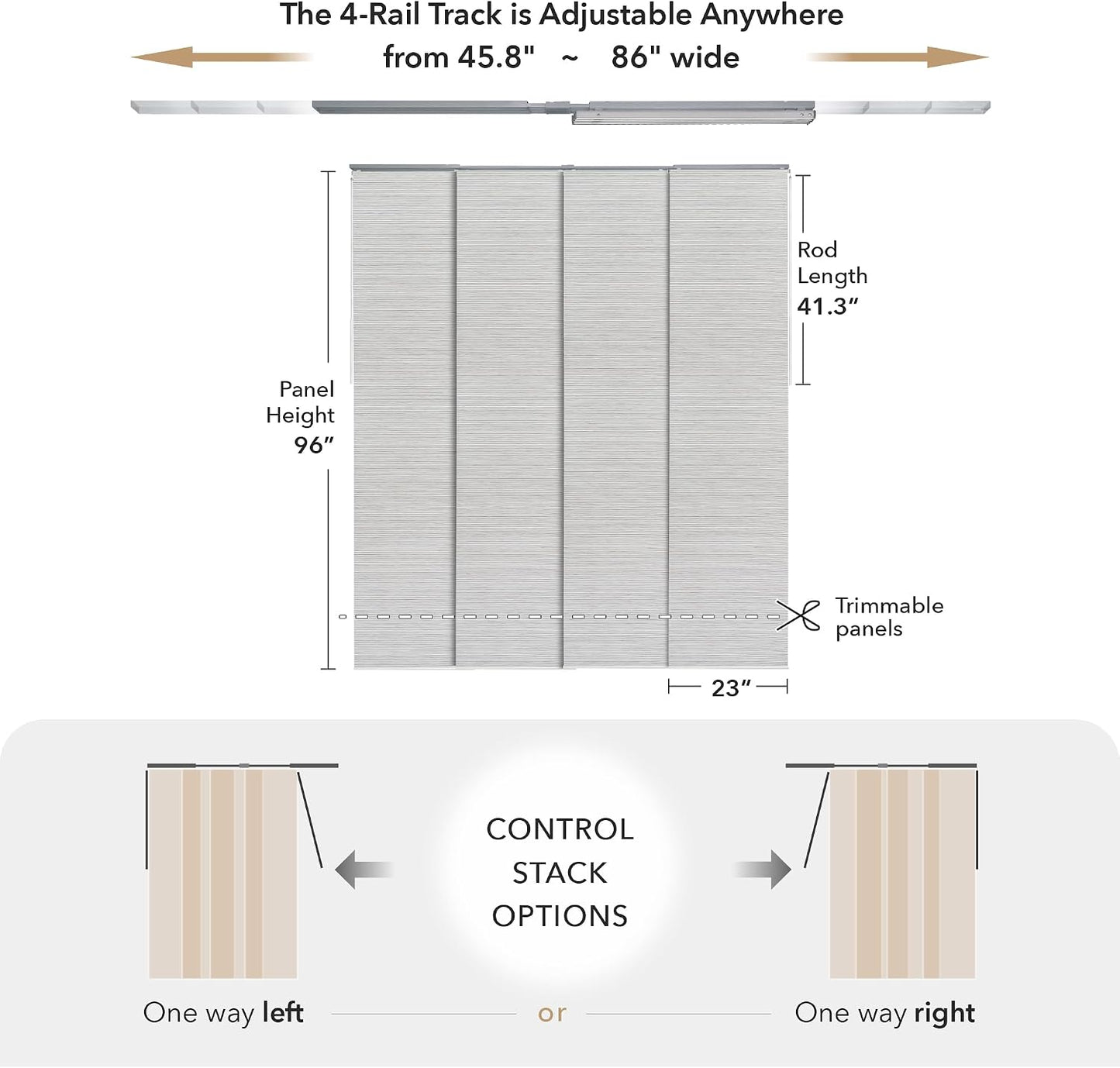 Woven Panel Track Blinds, Marble | Adjustable Sliding Vertical Blinds for Patio Doors & Glass Windows, 45.8"-86"W. Cordless, Cut-to-Size Woven Fabric Panels.
