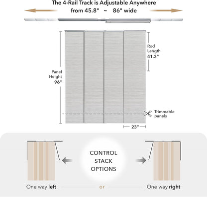 Woven Panel Track Blinds, Marble | Adjustable Sliding Vertical Blinds for Patio Doors & Glass Windows, 45.8"-86"W. Cordless, Cut-to-Size Woven Fabric Panels.