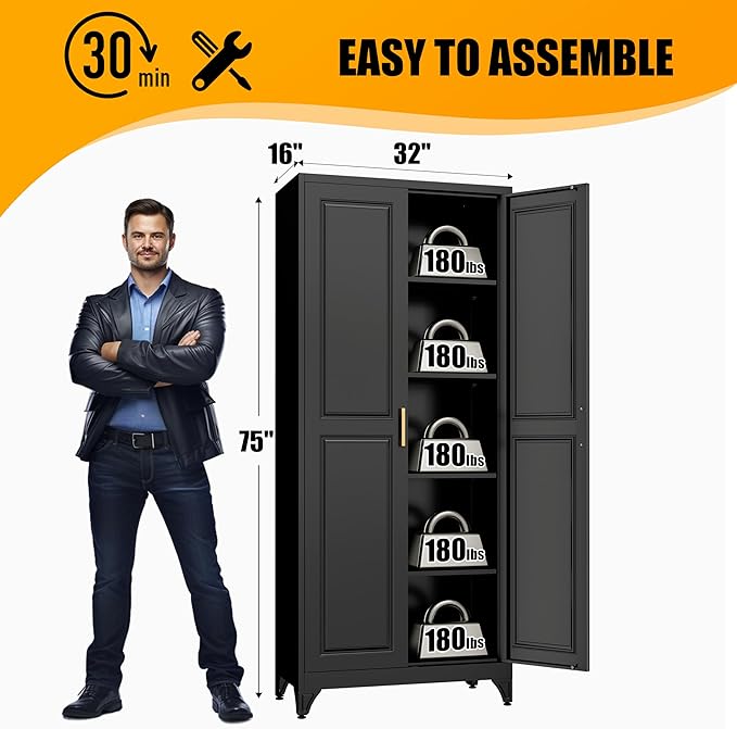 75" Tall Metal Storage Cabinet, Kitchen Pantry Storage Cabinets - Image 3