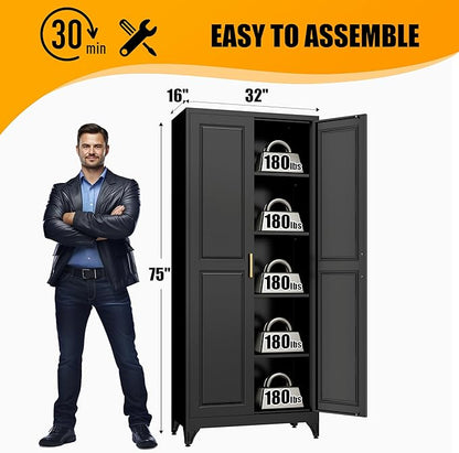 75" Tall Metal Storage Cabinet, Kitchen Pantry Storage Cabinets - Image 3