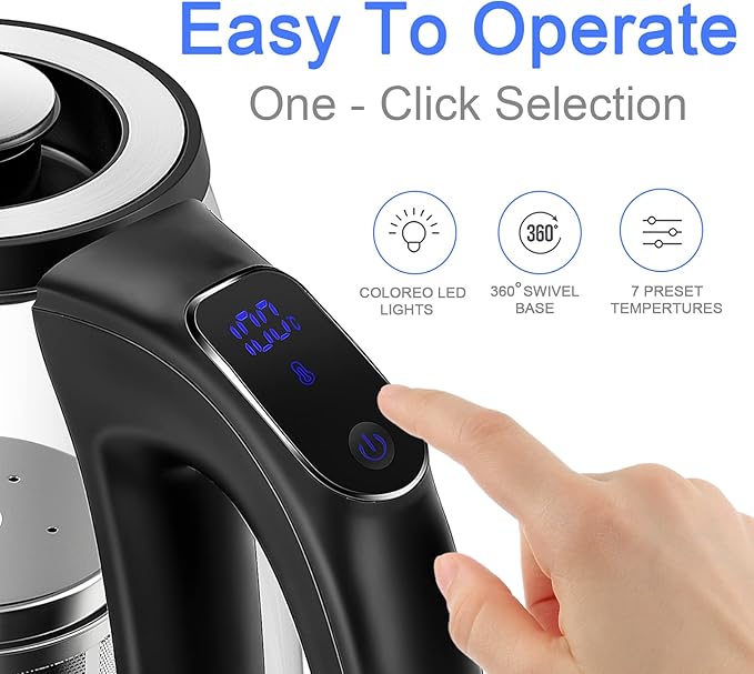 ShanSon Electric Kettle with Tea Infuser 1.7L Temperature Control Glass - Image 2