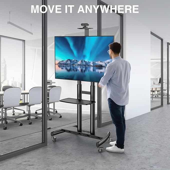 PERLESMITH Mobile TV Stand for 55-90 Inch Flat/Curved Screen TV Max VESA - Image 2