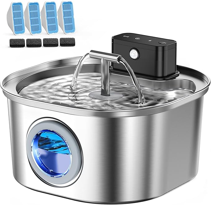 Voluas Cat Water Fountain Stainless Steel: 108oz/3.2L Wireless Cat Fountain by Voluas