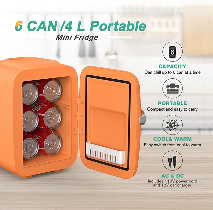 CROWNFUL Mini Fridge, 4 Liter/6 Can Portable Cooler and Warmer Personal - Image 3