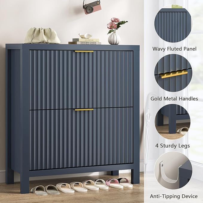 Shoe Cabinet Storage for Entryway, Fluted Shoe Cabinet - Image 6