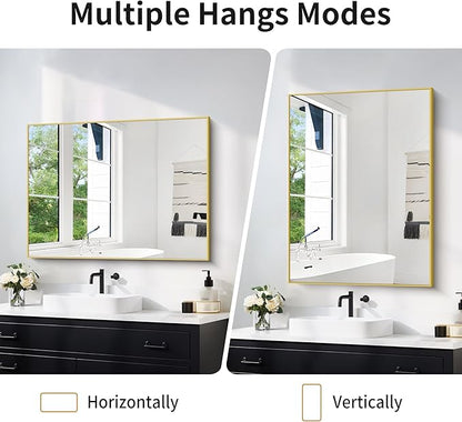 30x40In Gold Bathroom Mirror for Wall, Brushed Gold Rectangle Mirrors - Image 6
