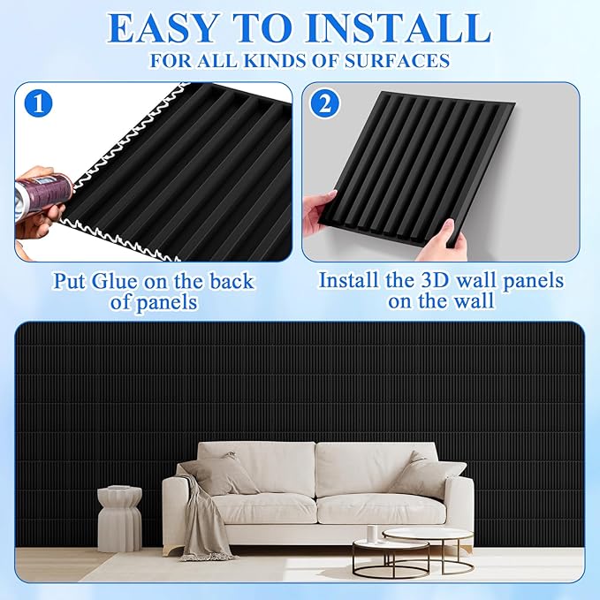 Nuanchu 120 Pcs 3D Slat Wall Panels 12 x 12 Inch PVC Fluted Textured Panel - Image 4