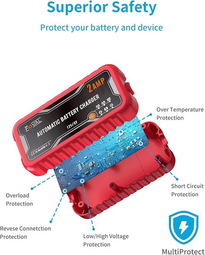 FOVAL 2-Amp Car Battery Charger, 6V and 12V Portable Automatic Smart Charger - Image 4