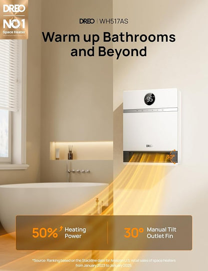 DREO Smart Wall Heater for Bathroom, IP24 Electric Space Heater - Image 2