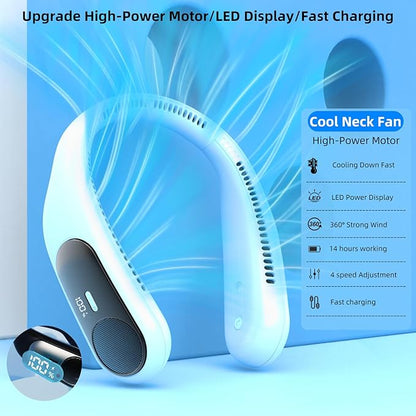 Portable Neck Fan, Personal Wearable Bladeless Fan, LED Display, 6000mAh USB - Image 3