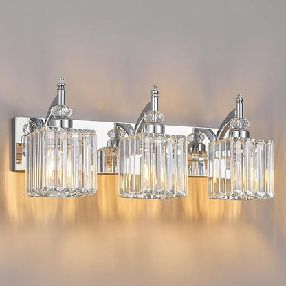 BBLLWJ Modern Bathroom Vanity Light 3-Light Chrome Crystal Light Fixtures Over by BBLLWJ