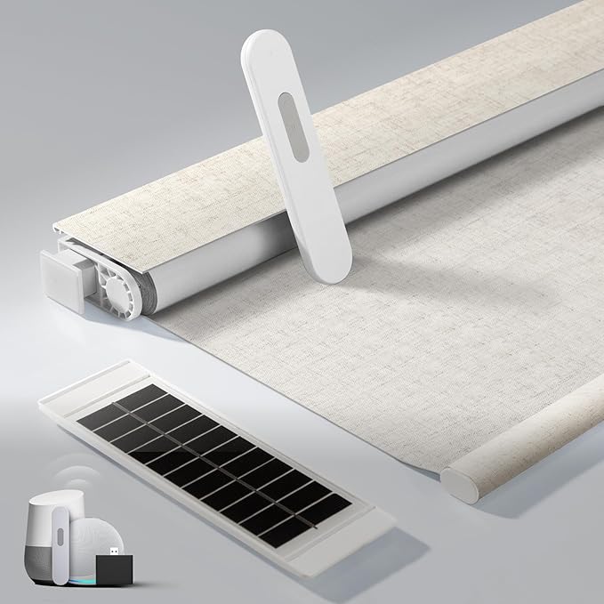 No Drill Motorized Blinds with Remote, Cordless Smart Electric Roller Shades by MUSCLEAREA