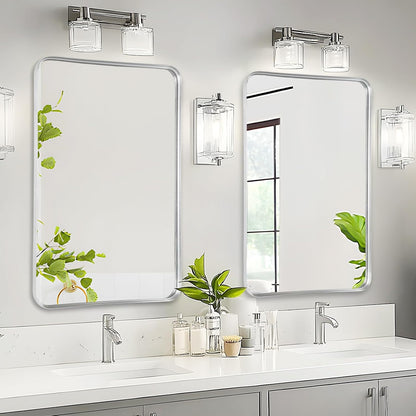 Bathroom Vanity Mirror Over Sink 24x36, Silver Wall Brushed Nickel Mirror | Rosynee Matte Metal Chrome Framed Rectangle Large Mirror for Restroom, Bedroom, Entryway Decor, Wall Mounted
