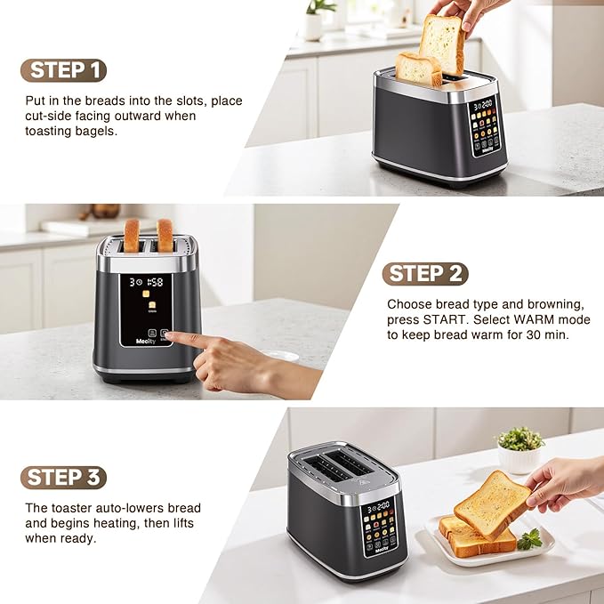 Mecity 2 Slice Toaster with Touch Screen & Auto Lift, Stainless Steel - Image 7