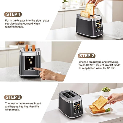 Mecity 2 Slice Toaster with Touch Screen & Auto Lift, Stainless Steel - Image 7