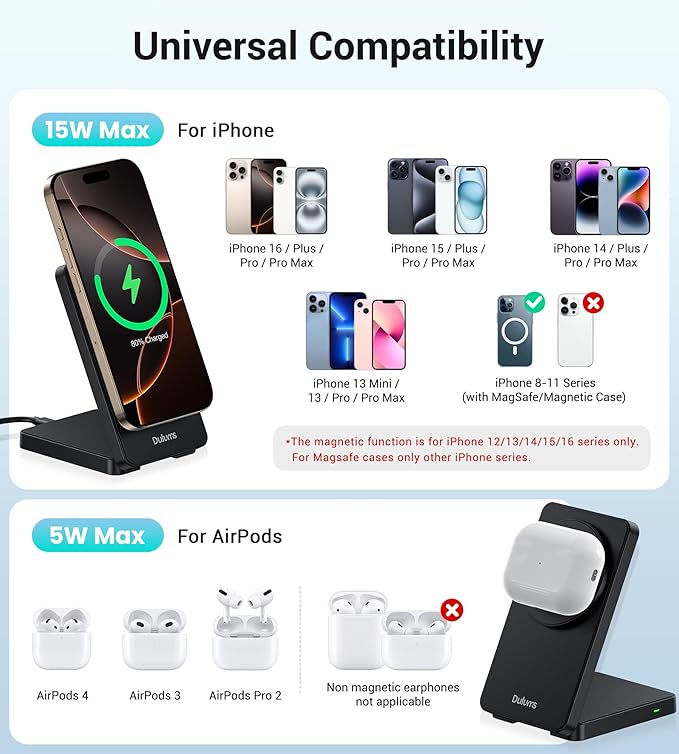 Folding Wireless Charging Stand, Magnetic 15W Fast Charging Station Mag-Safe - Image 2