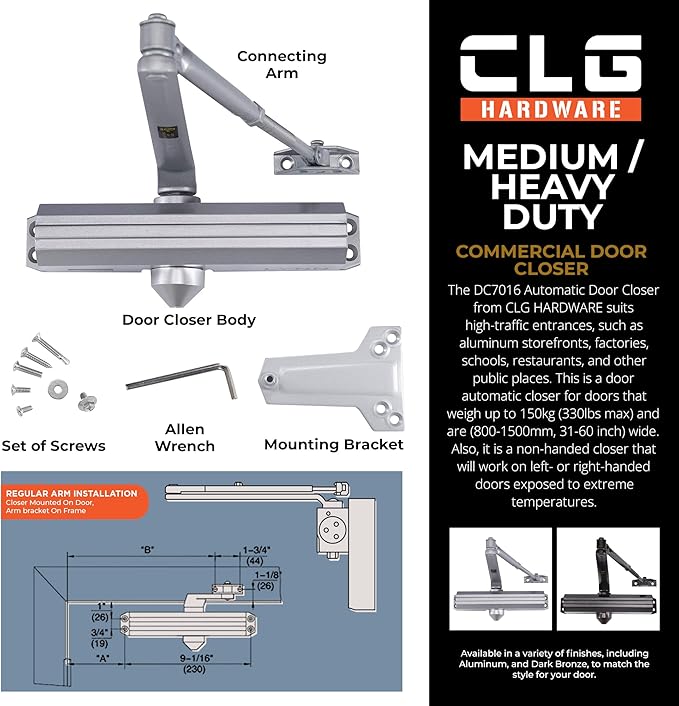 CLG HARDWARE Medium/Heavy Duty Commercial Door Closer DC7016 - Image 3