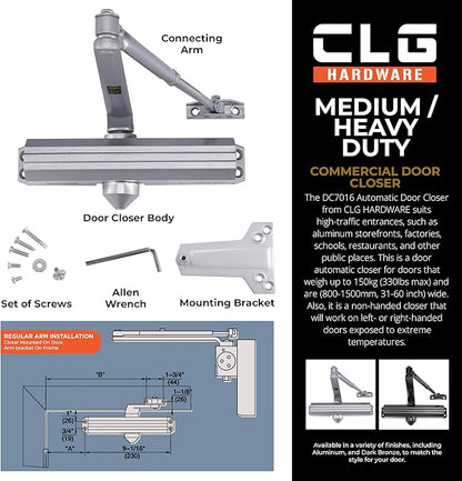 CLG HARDWARE Medium/Heavy Duty Commercial Door Closer DC7016 - Image 3