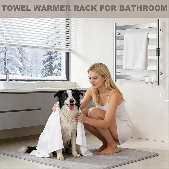 R FLORY Heated Towel Rack for Bathroom, 6 Bar Wall Mounted Towel Warmer Rack - Image 3