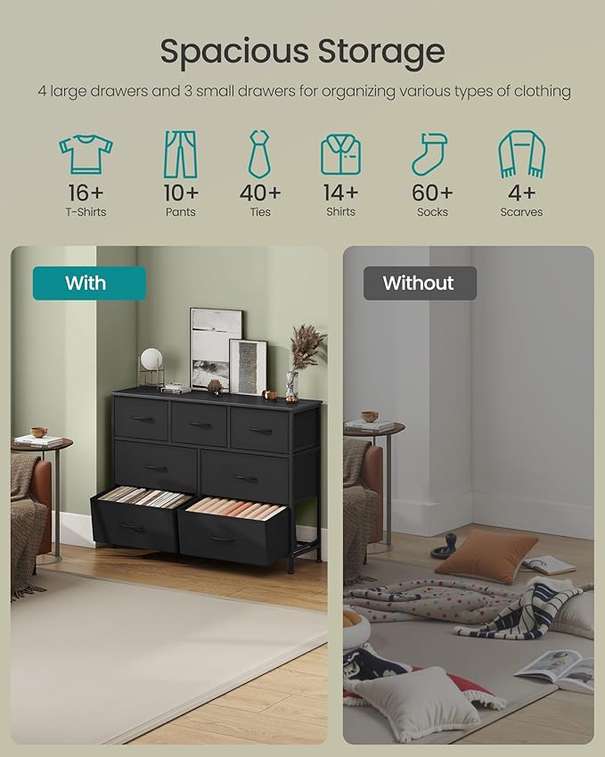 SONGMICS Dresser for Bedroom, Chest of Drawers, TV Stand, 7 Non-Woven Fabric - Image 4