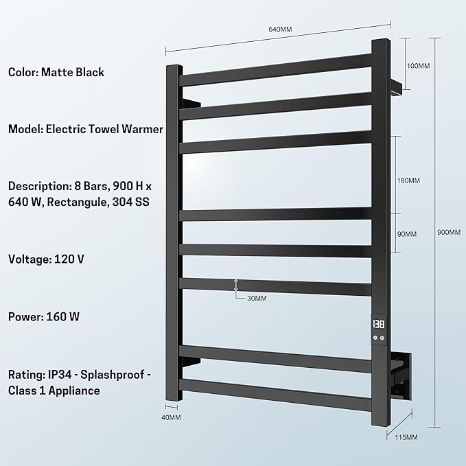 8-Bar Electric Heated Towel Warmer, Fast Heating - Image 6