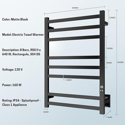 8-Bar Electric Heated Towel Warmer, Fast Heating - Image 6