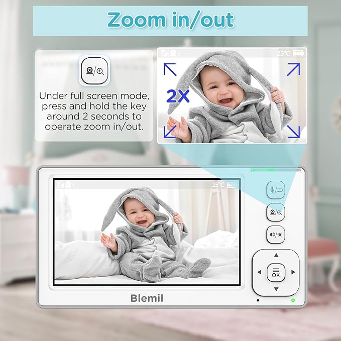 Blemil Baby Monitor with 2 Cameras and Audio, 4.3'' IPS Split-Screen Monitor - Image 5