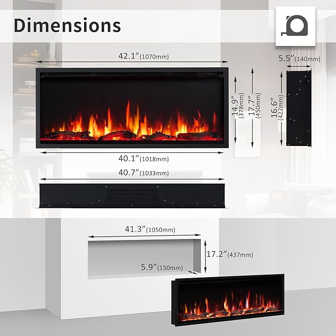 PuraFlame Herman 42 Inch Smart Linear Electric Fireplace - Image 5
