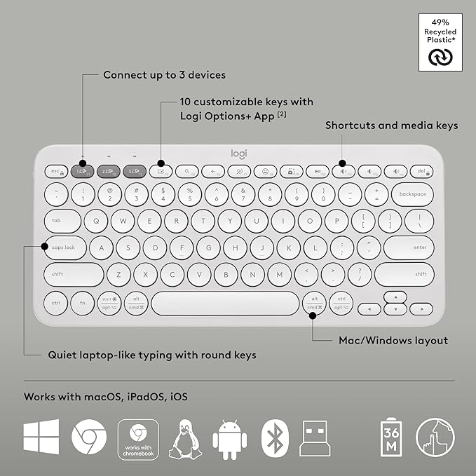 Logitech Pebble 2 Combo, Wireless Keyboard and Mouse, Quiet and Portable - Image 6