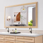 Amorho Bathroom Mirror, 60 X36 Inch Wall Mirror, Oak Wood Grain Metal Framed by Amorho