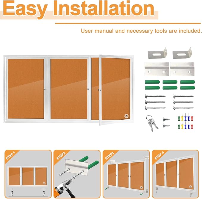 Lockable Outdoor Enclosed Bulletin Board, Weatherproof Cork Noticeboard - Image 4