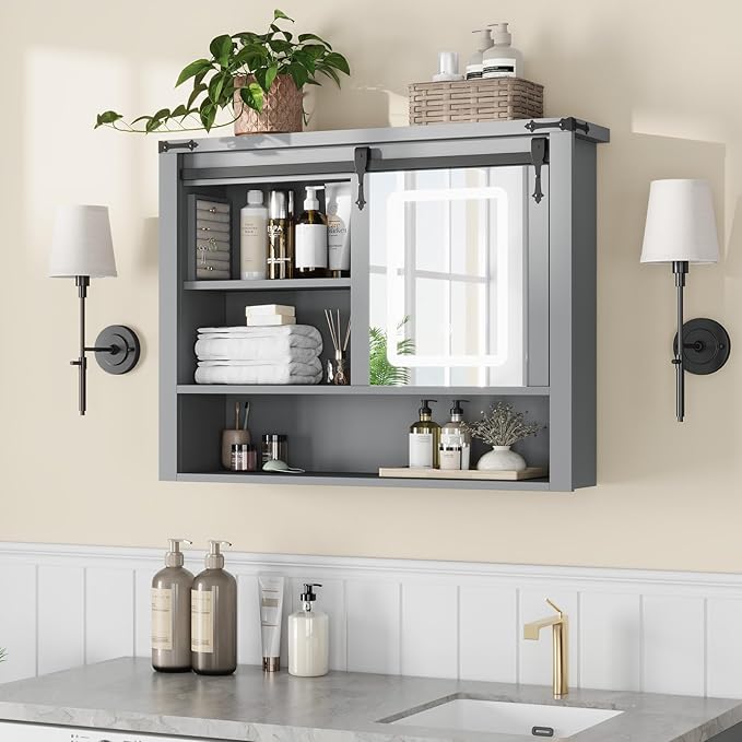 QUW 31" Farmhouse Bathroom Wall Cabinet, Bathroom Medicine Cabinets - Image 2